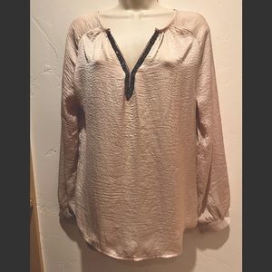 Coco + Carmen LS top.  Metal bead trim on V- neck and loose silhouette Sz S/M